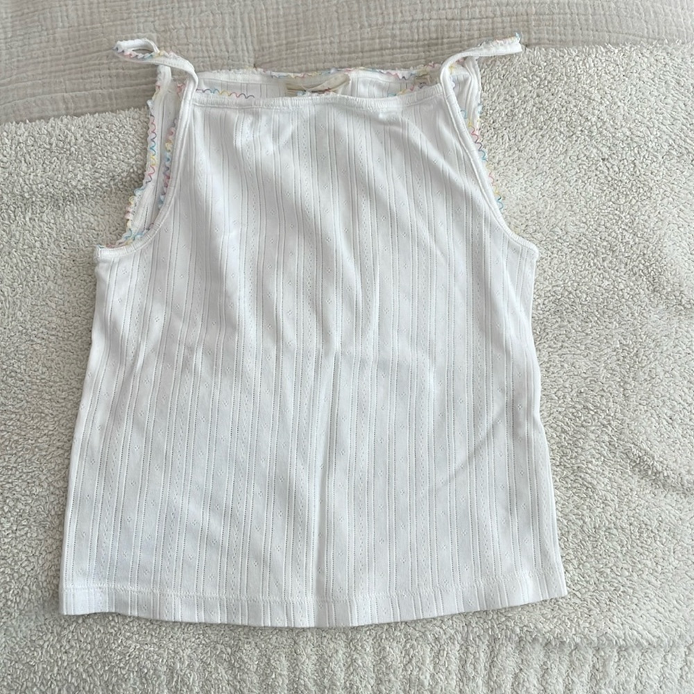 Doen Pointelle Tank with Colored Trim